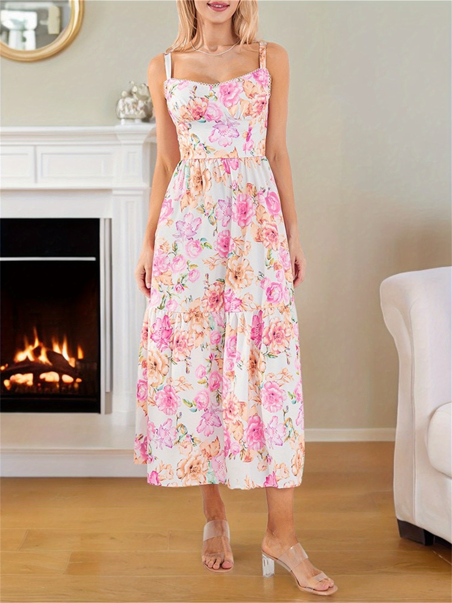 women's summer midi dress, casual sleeveless floral print flowy a-line tank  dress - women's clothing - Temu