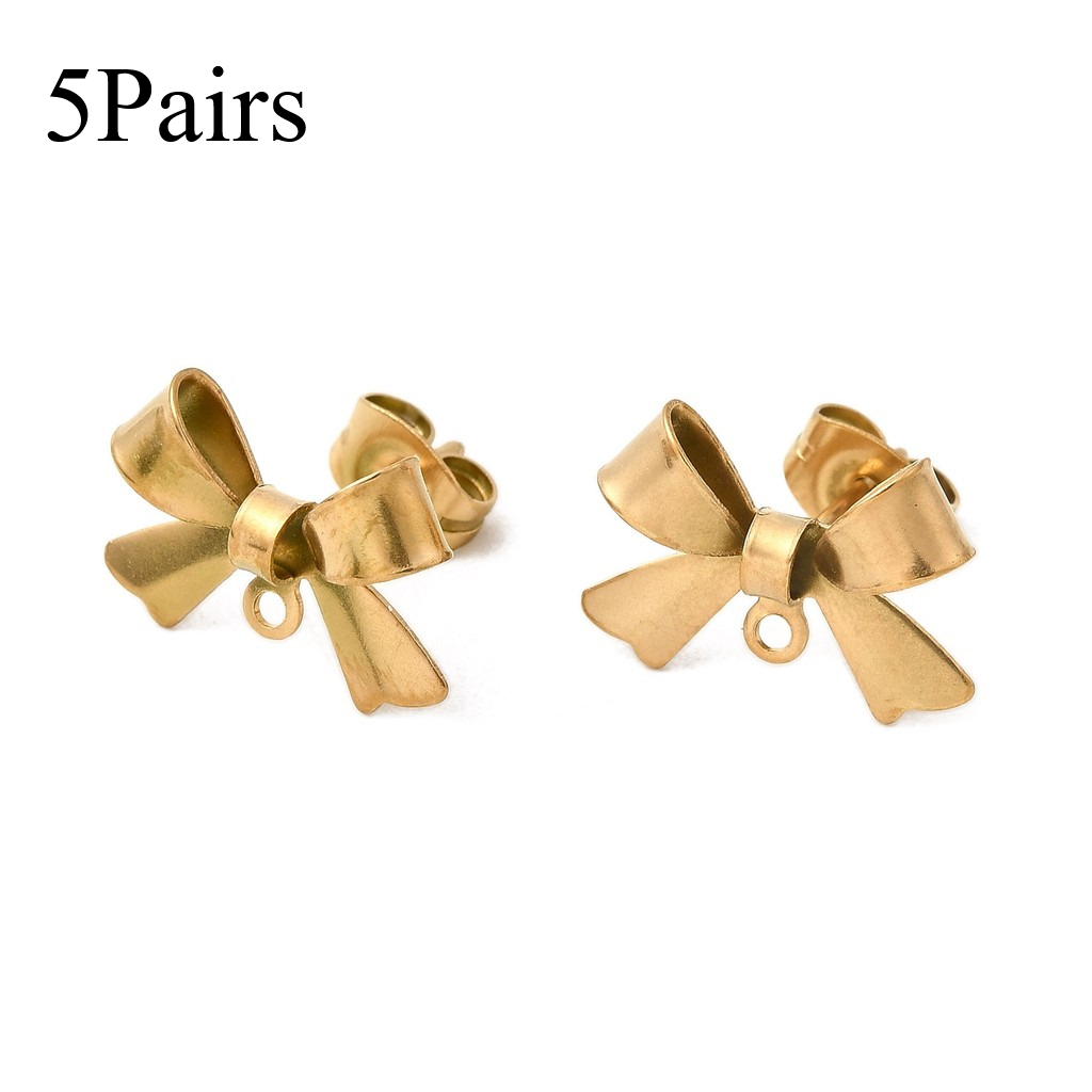 E-shop Set mit 4 Stück (5 Paare) Bowknot Ohrstecknadeln aus 304 Edelstahl, mit Schlaufe, in Goldfarbener Ausführung, Maße 10X15mm, mit einem
