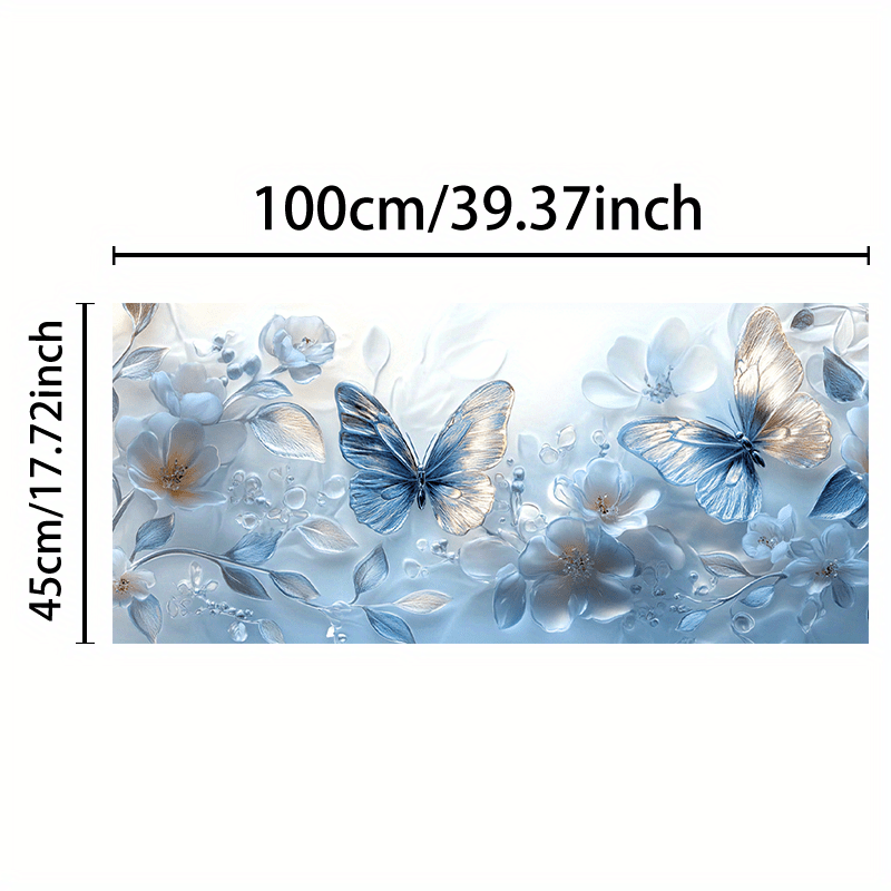 TEMU 1pc, 2d Flat Blue And Flower Pattern Colored Glass Window Film, Suitable For Door/window Pvc Electrostatic Adhesive Decorative Sticker, Suitable