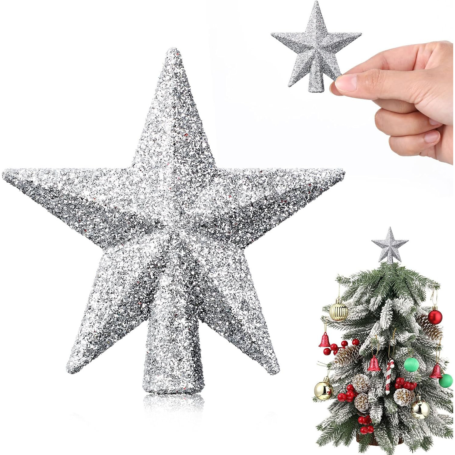 

Glitter Silvery Mini Christmas Tree Topper - 3.94" Star Treetop For , Holiday Decor & Party, Christmas Tree Topper, Star, Decorative, Glitter Silvery