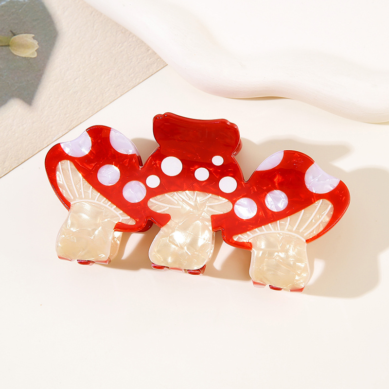 TEMU 1pcins-style Claw Clip, Made Of Pvc Material, With White Polka Dots And A Pearlescent Mushroom Stem, With Fresh And Colors. Suitable For Outdoor