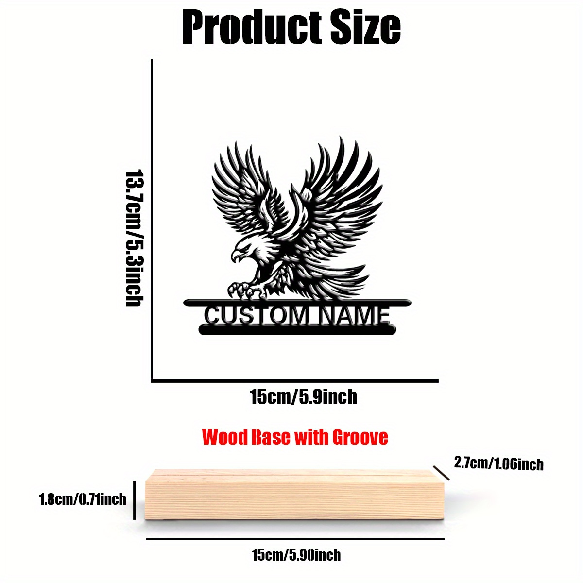 Image of 1pc Fashion Personalized Custom Eagle Metal Statues Metal Art With Wooden Base Tabletop Decoration Desktop Sculpture With Wooden Base, Suitable For Offices, Bedrooms, Anniversaries, And Men's Gifts