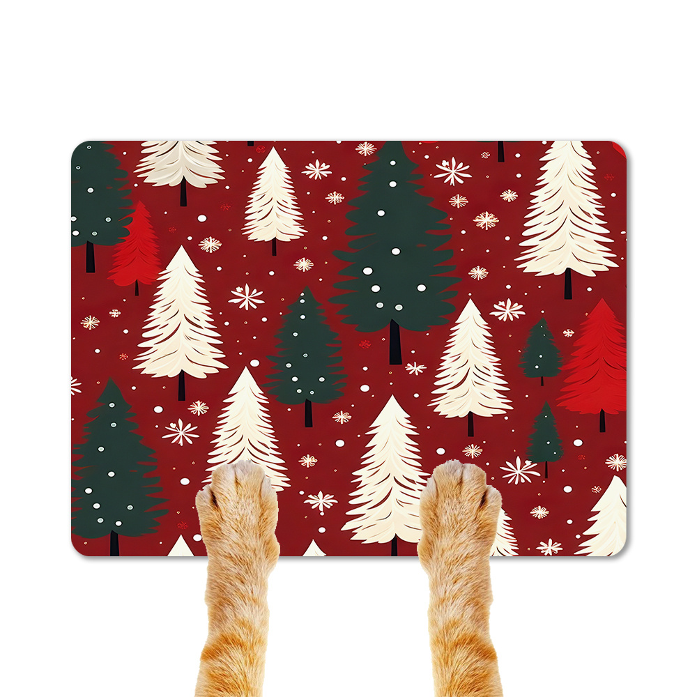 TEMU 1pc, Christmas Tree Pattern Pet Feeding Mat, Printed With Multi-colored Christmas Trees And Snowflakes, Non-slip Rubber Material, For Cats And