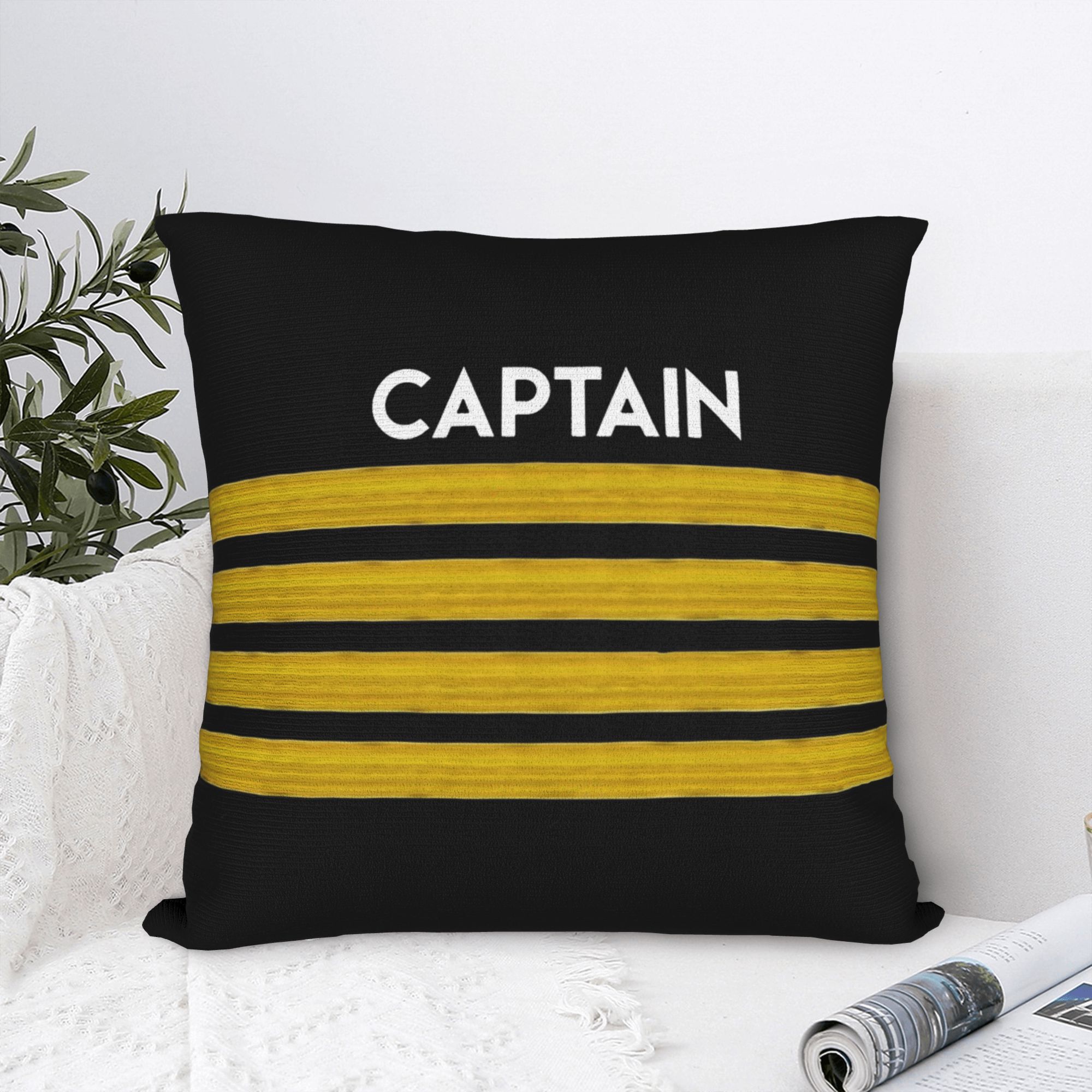 TEMU 1pc Airplane Airport Captain Striped Polyester Cushion Cover Home Chair Decor Pillowcase, Home Decor, Living Room Accent-piece, , Fashion
