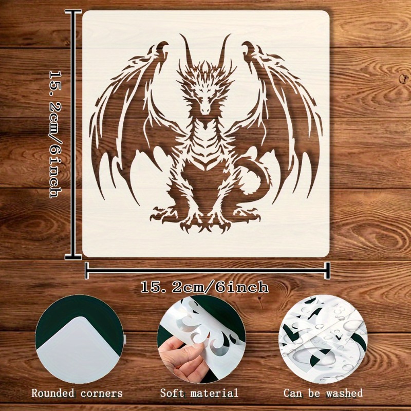 TEMU 1 pochoir de peinture réutilisable à motif de dragon - Convient aux murs en bois, toiles, sols, meubles et décoration intérieure - Pochoir