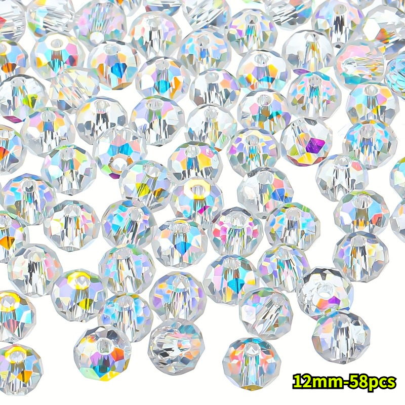 TEMU 58pcs 10/12mm Perles de Verre Transparentes AB Colorées Super Brillantes à Facettés Ronds Plats | Convient pour Bracelets, , Boucles d'Oreilles