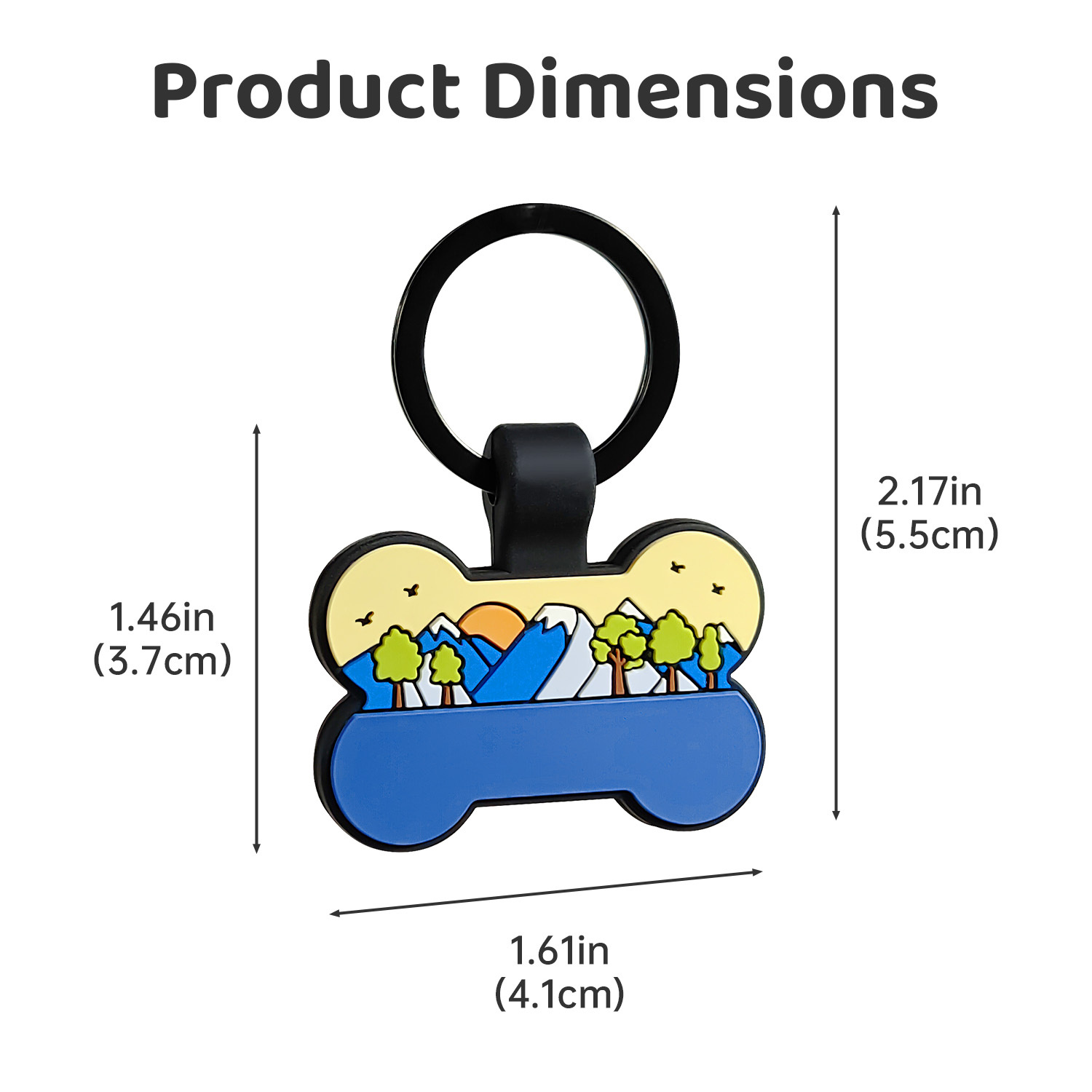 TEMU Mountain Sunrise Silicone Dog Bone Pet Id Tag, Navy Blue Double-sided Engravable Contact Badge Flexible Lightweight For All Dog Breeds Daily Use