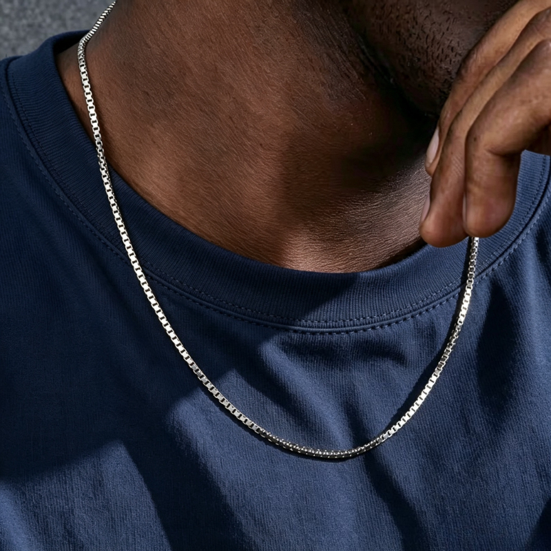 High-Quality 316L Stainless Steel Square Box Chain Necklace