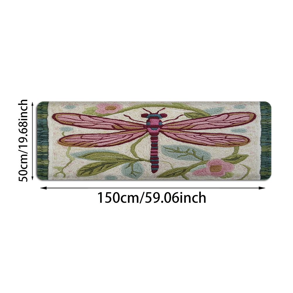 TEMU 2d Flat, 1pc 2d Flat Dragonfly And Flower Pattern Rectangular Bathroom Non-slip Floor Mat, Fiber Mat, Soft, Very Suitable For Bathrooms, Living