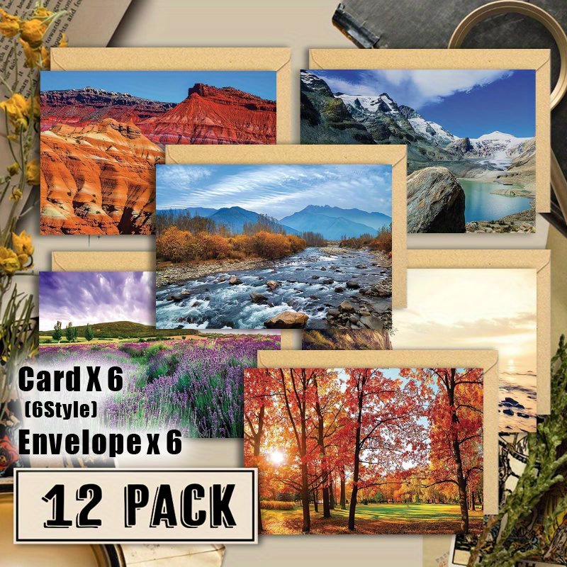 

12pcs Nature-inspired Blank Greeting Cards With Envelopes - 6 , Family & Friends