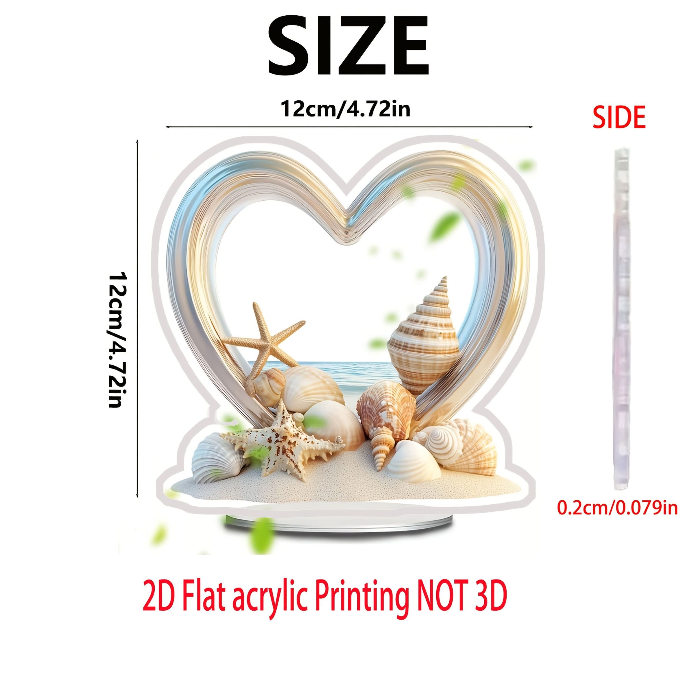 E-shop 2D Flach, Bohemian-Stil Herzförmige Acryl Ozeandekoration mit Muscheln Seesternen - 2D Flachdruck-Deko für Zuhause, Büro, Schlafzimmer,