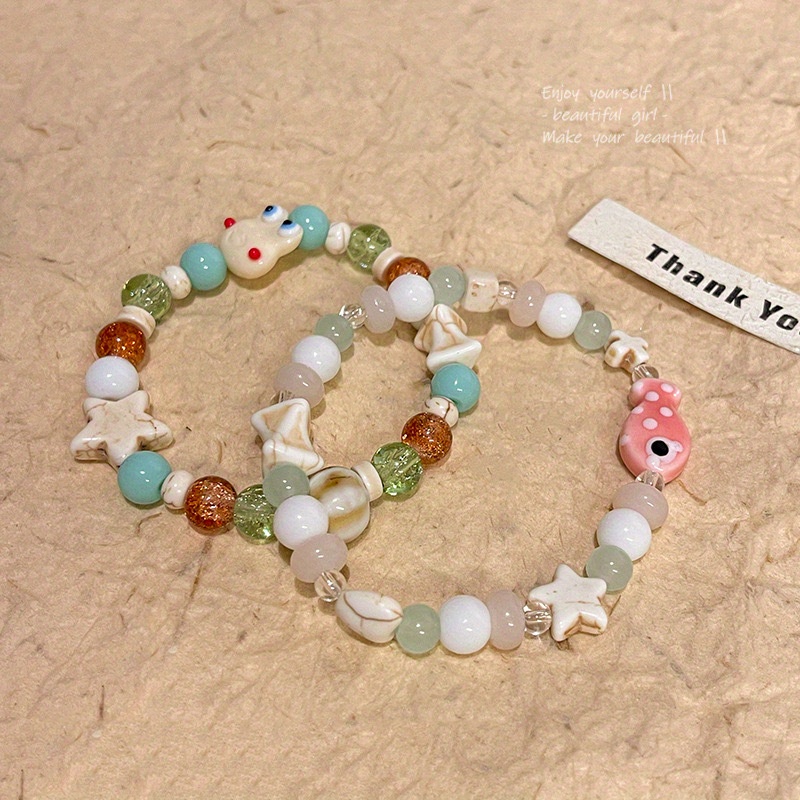 Sweet Ceramic Fish Bead Frog Bracelet Elastic Rope Wristband