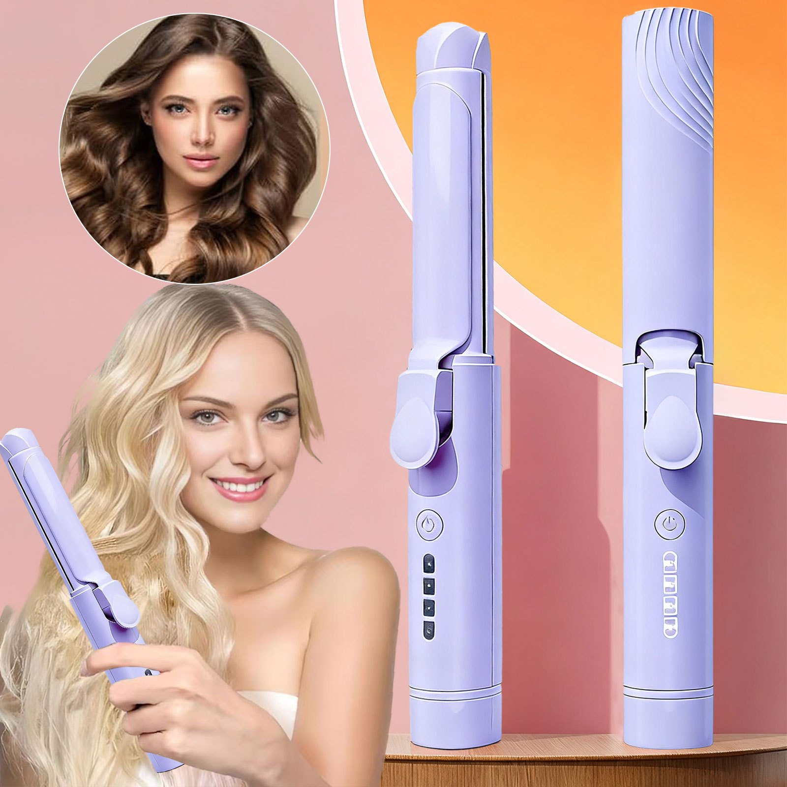 TEMU Portable Mini Cordless Curling Iron For Curling And Straightening, Ceramic Mini Hair Curler With 4 Adjustable Temperature, Usb Rechargeable For