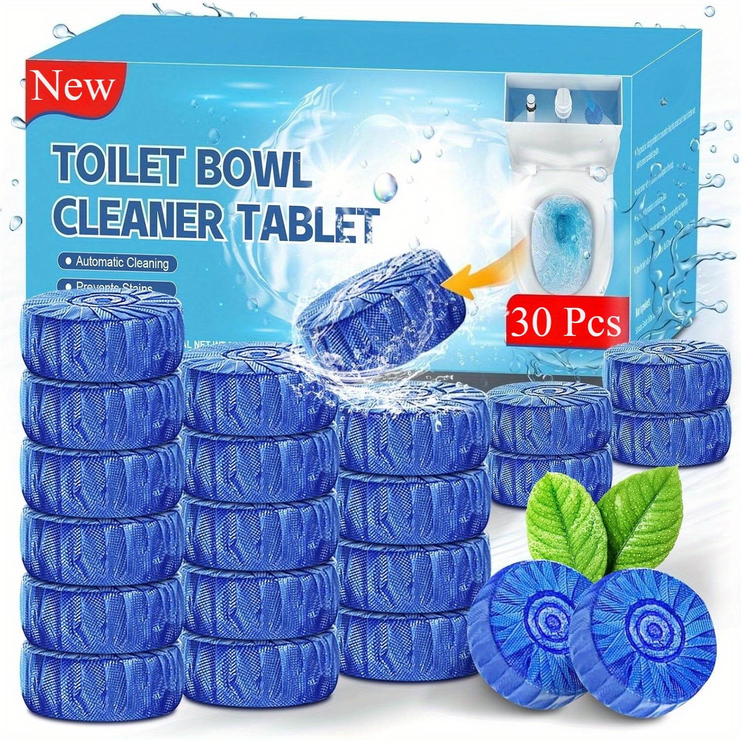 30Pack [Powerful Toilet Bowl Cleaner] Long-Lasting Powerful Automatic Toilet Bowl Cleaner Tablets - Deodorizing for Tough Stains, Easy-to-Use, Low Odor, Ideal for Plastic Surfaces, Keeps Home Fresh And Hygienic