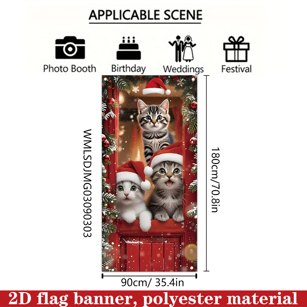 TEMU 2d Flat, 2d Flat - 2d Door Banner 2d Flat, 2d Flat - 2d Door Banner A 2d Flag Banner Featuring A Christmas Door Cover, Measuring 180cm By 90cm (