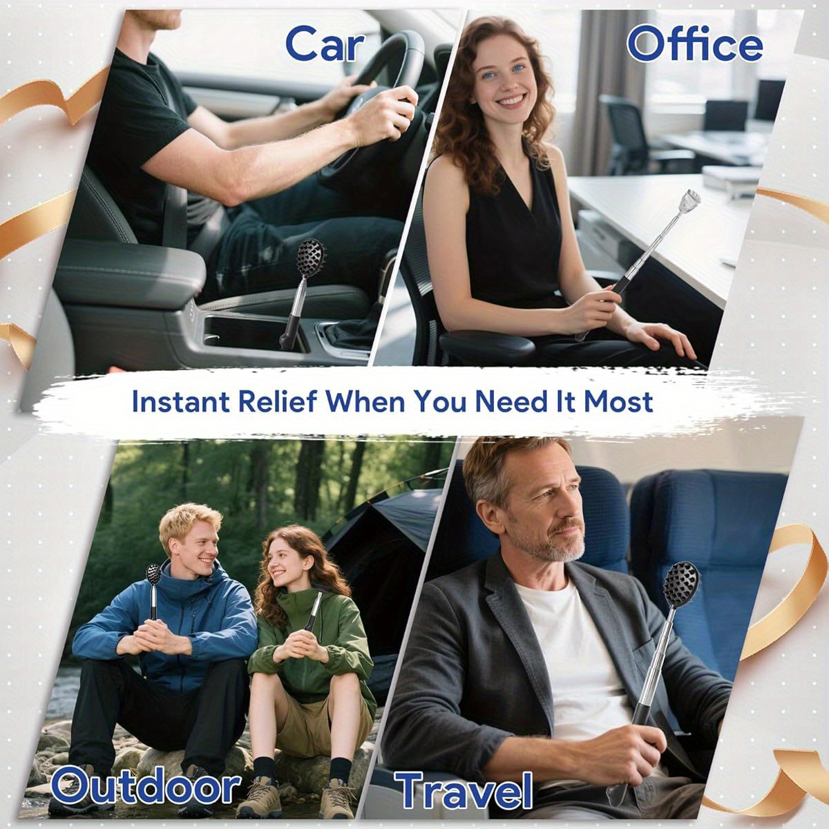 4pcs versatile back scratcher hers day dad gifts for men portable telescoping   massager tool with different heads and rubber handle cool items   gadgets for men Product details 1