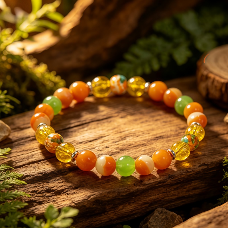 Unisex Vibrant Bead Bracelet, Warm Orange & Green Agate