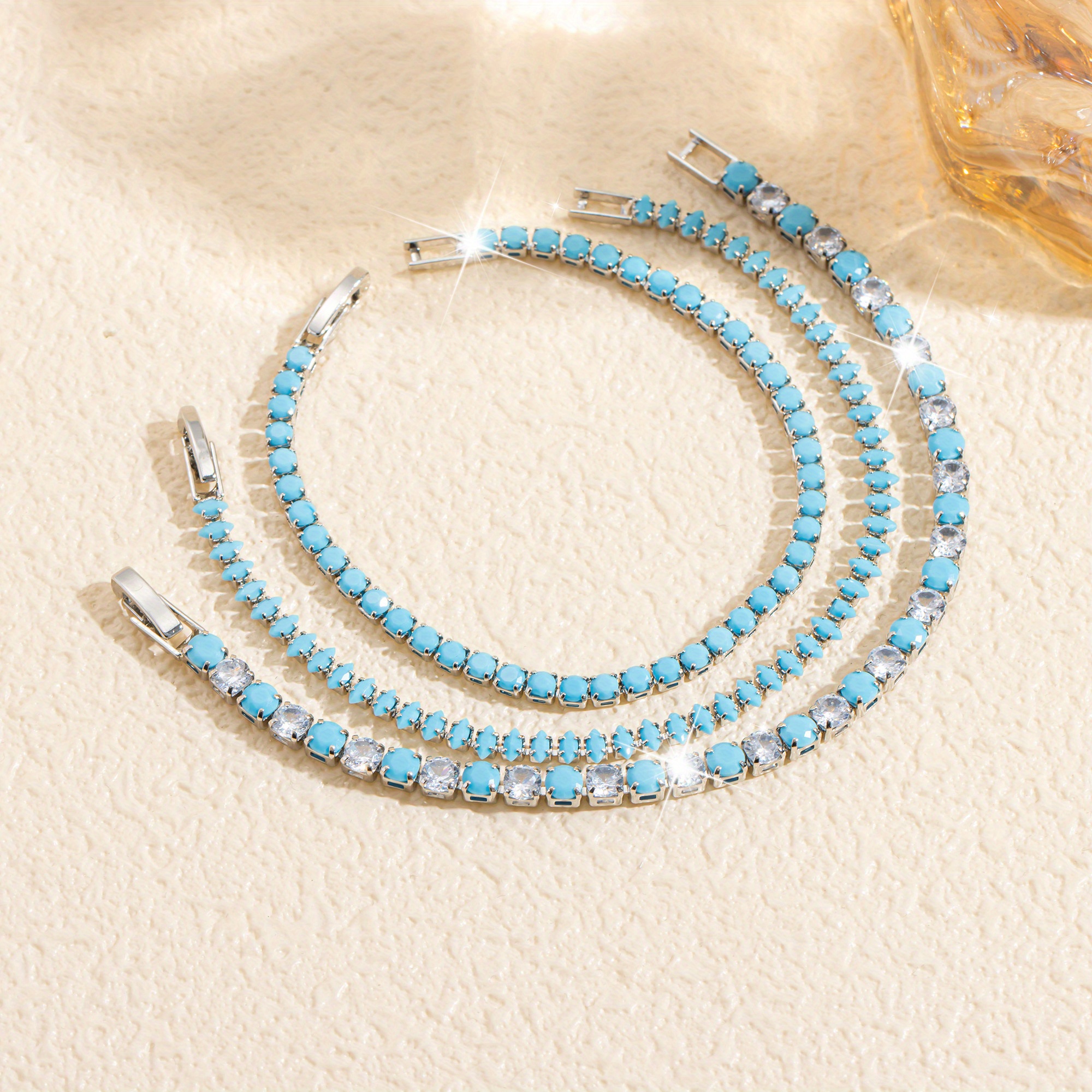 TEMU 3pcs Of Spring And Summer Fashion Irregular Tennis Bracelets, Elegant And Bracelets, Hypoallergenic And Copper, Unisex, Inlaid With Synthetic