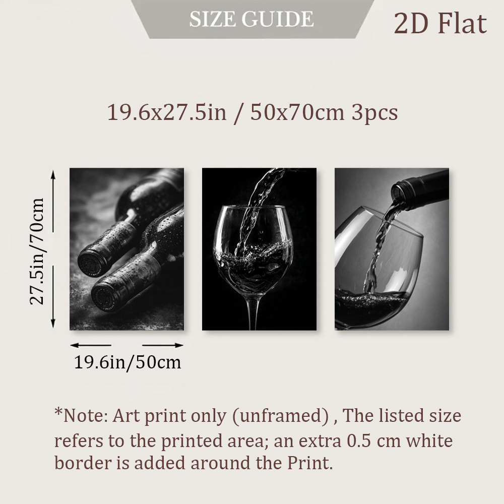 TEMU 2d Flat, 2d Flat, Set Of 3 Unframed Wall Art Pieces Featuring Wine Bottles In A 2d Flat Design, Showcasing Pouring Wine Prints. This Black And