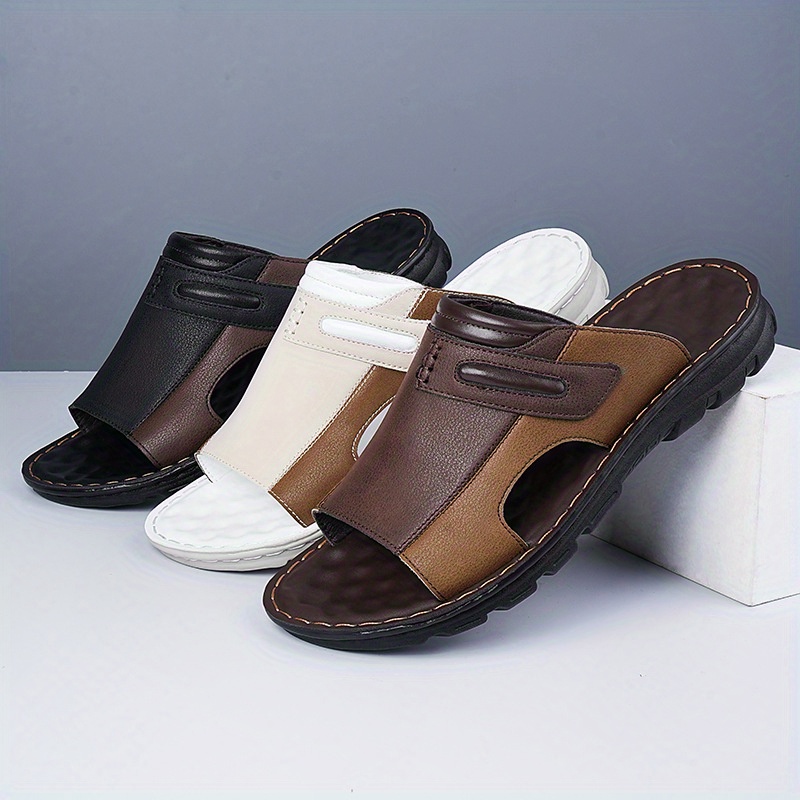 mens summer fashion slides comfortable thick cushioned non   flops casual open toe slippers with zipper detail   in black white and brown summer slippers Product details 4