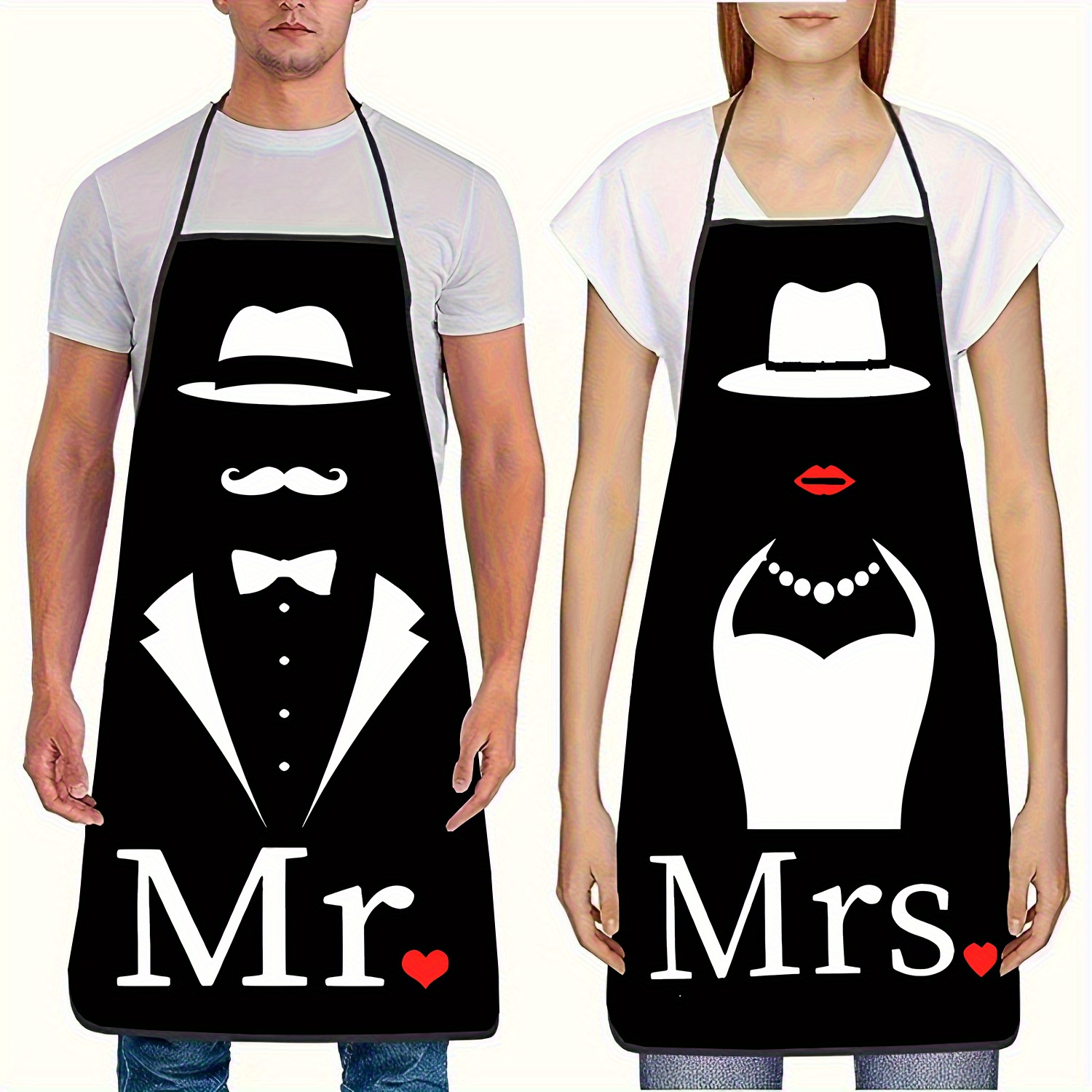 TEMU 2pcs Couple's Apron Set With Adjustable Waist Ties, Washable And Reusable. Kitchen And Dining Supplies With A Stylish Design, Unisex. Suitable