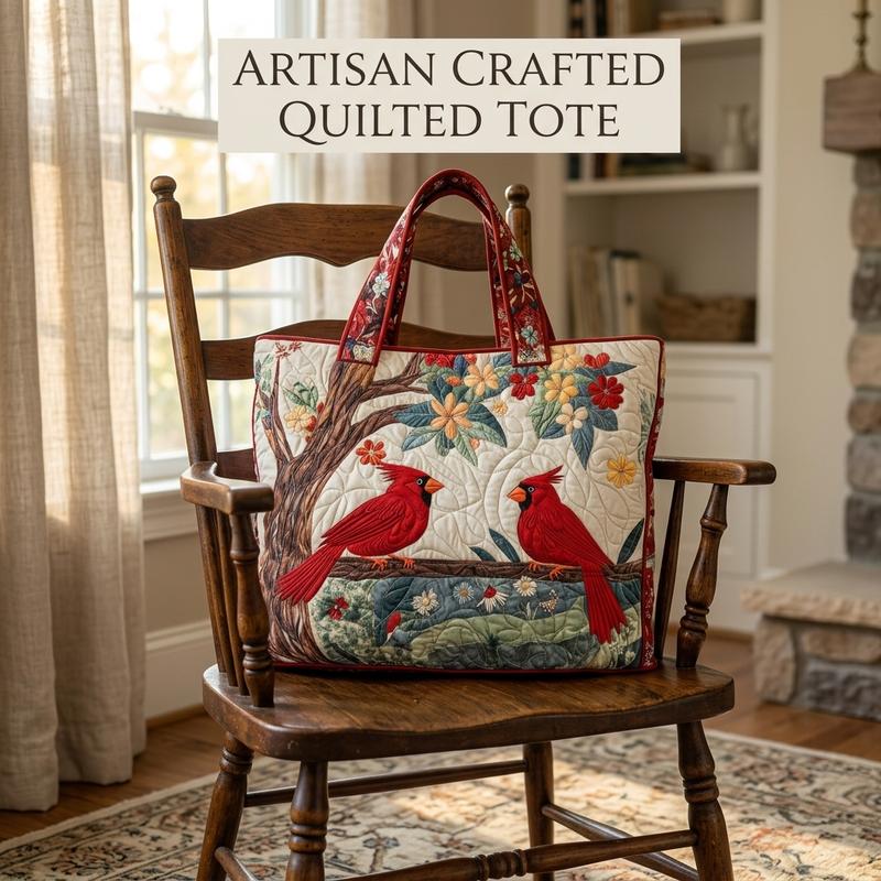 TEMU Women's Red Bird 3d Printed Quilted Handbag, Premium Fashion Print Design, Vintage Forest Wildlife Botanical For Daily Use And Travel, Spacious