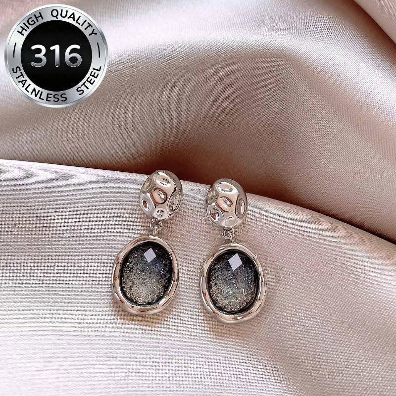 TEMU A Pair Of Ladies' Light Luxury Exquisite Steel Stud Earrings With Gradient Plastic Blue Starry Sky Inlay - Small Daily Commute Ear Accessories -