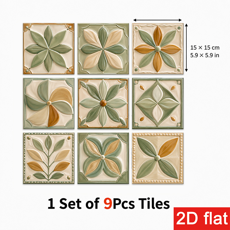 TEMU Pegatinas decorativas de baldosas de pizarra 2D 9 piezas 15x15cm (5.9x5.9in) - Azulejos de pared autoadhesivos con de roca sintética para