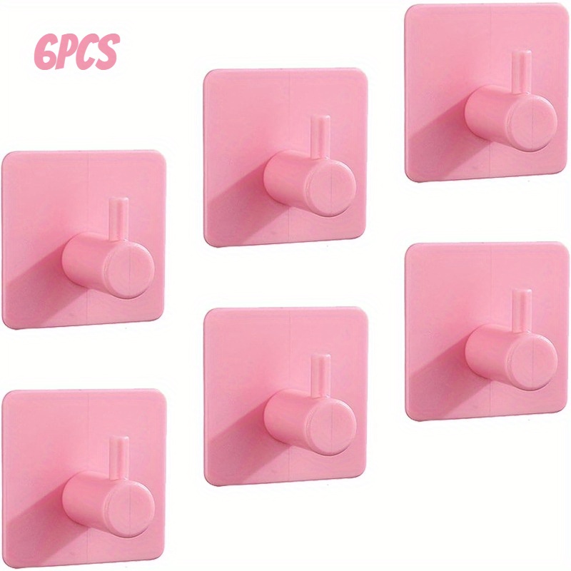 6pcs Pink Adhesive Wall Hooks - Strong, Traceless Sticky Hooks For Hanging Robes, Towels In , For Doors & Clothing, Fashionable , Bathroom Accessories ||nodamage Hanging, Hooks For Hanging