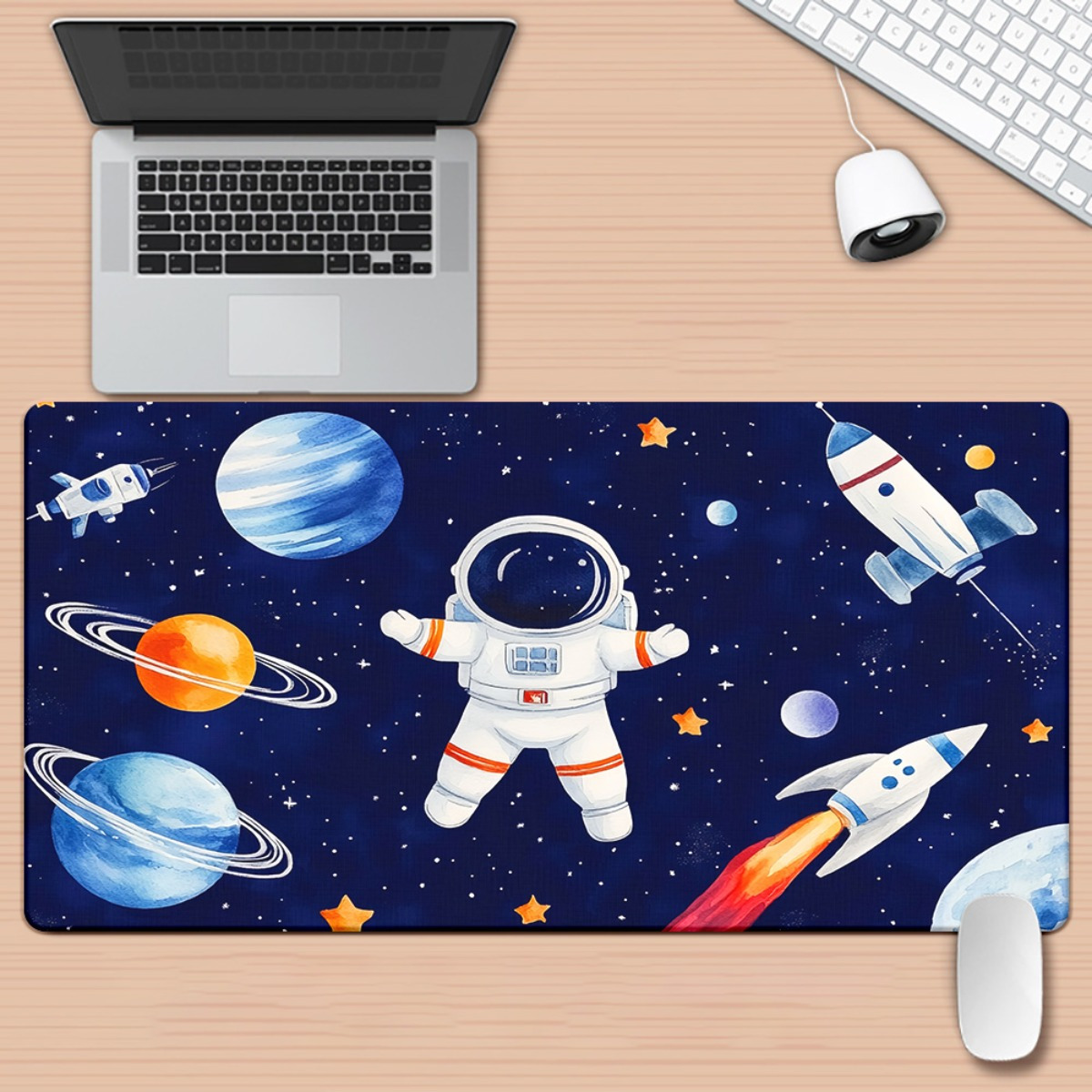 TEMU 1pc Alfombrilla de Ratón con Estampado de Astronauta Rodeado de Planetas y , Accesorio para Teclado y Juegos, Tapete para Escritorio de Oficina,