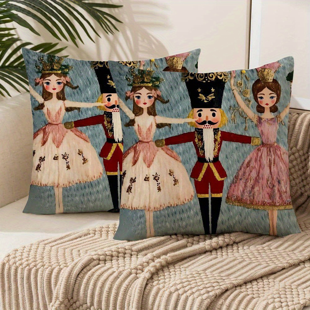 

2-pack Nutcracker And Princesses Polyester Throw Pillow Covers, Contemporary Style Short Plush Zippered Cushion Cases For Sofa And Living Room, Machine Washable