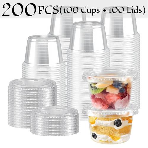 200 adet şeffaf plastik tatlı kabı (100 kab + 100 kapak), her biri 9oz kapasiteli, gözeneksiz kapaklı. küçük plastik , hava geçirmez ve üst üste konulabilir ı, dondurma, kekler, atıştırmalıklar, meyveler, soğuk i̇çecekler, smoothieler ve pudingler için uygundur