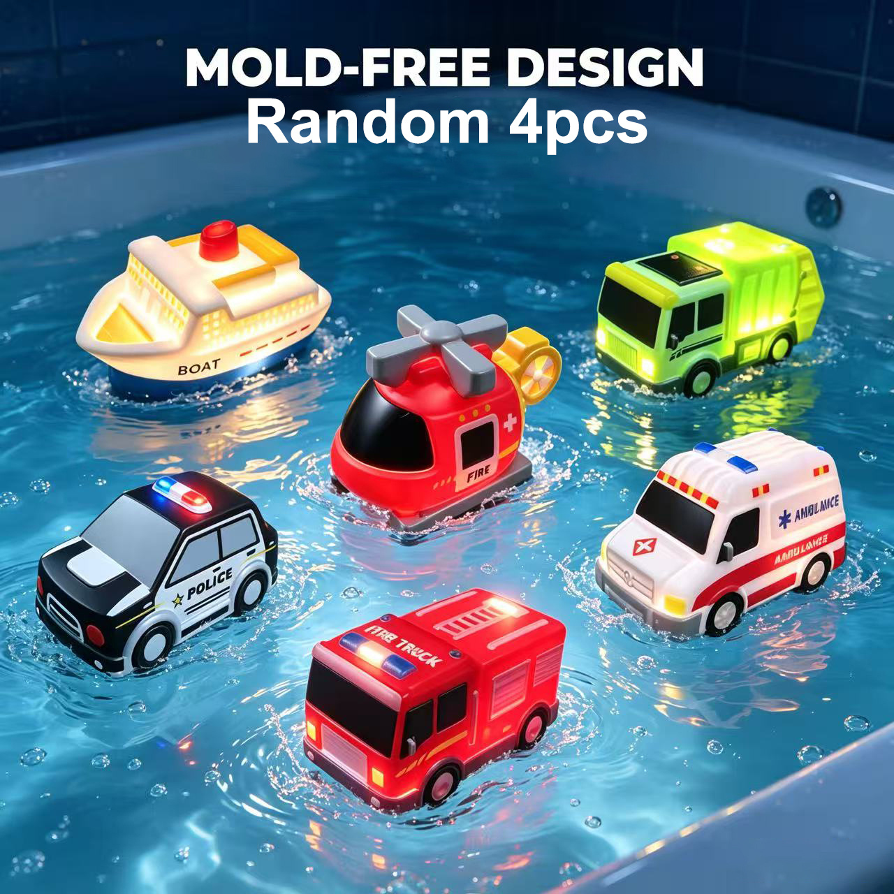 Image of 2/4/6pcs No Hole Light Up Bath Toys Set, Flashing Colorful Led Light Floating Bathtub Toys For Baby Infant Kid , Great Gift For Bathroom Water Tub Games Swimming Pool Party Random Colors