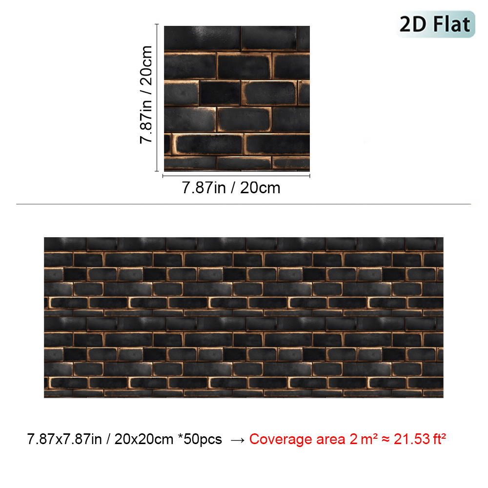 TEMU 2d Flat 12/24/50pcs Rustic Backsplash Tile Peel And Stick, Tile Stickers, Brick Pattern Wall Tile Stickers, Self-adhesive Panel Tile Wall