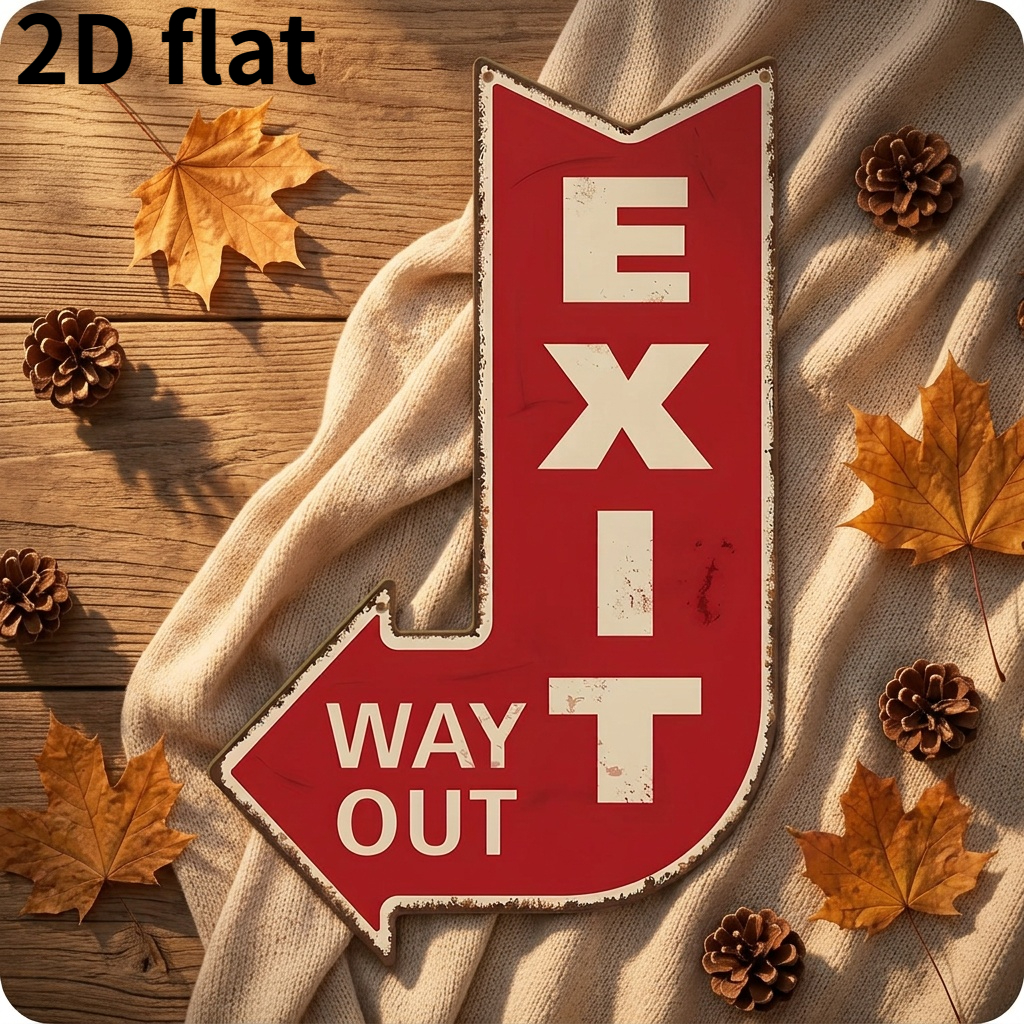 TEMU 2d Flat, Retro "exit" Arrow Sign, And White Wooden Wall Decor, Country Style Directional Indicator, Red And White Tones, Retro Country Design,