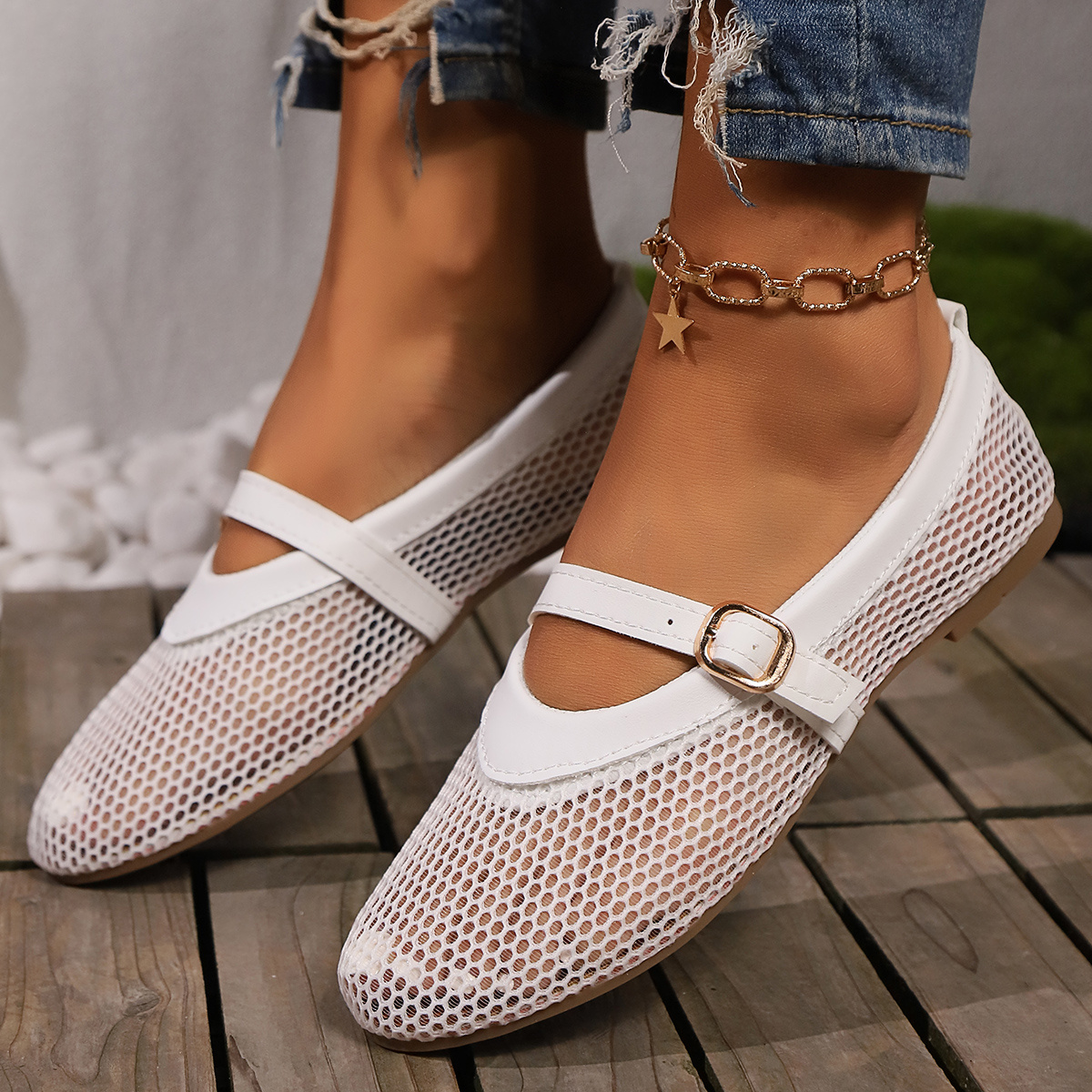 Avec Souliers Chic Ballerines Mary Jane En Blanche Pour Femmes