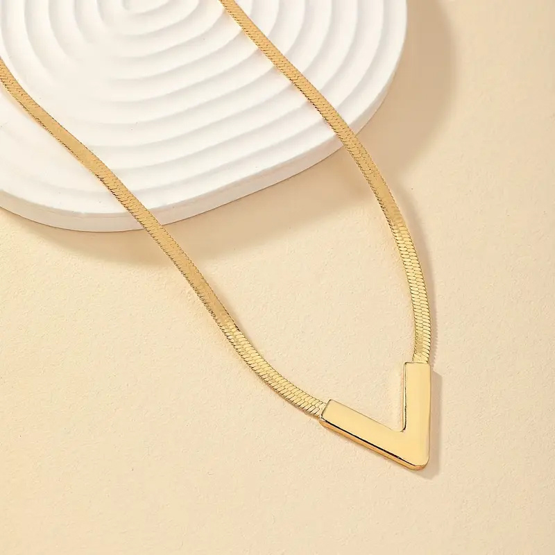 TEMU High-quality Stainless Steel Golden Women's Necklace, Fade-resistant, Hypoallergenic, Personalized V-shaped Pendant Comfortable And Versatile,