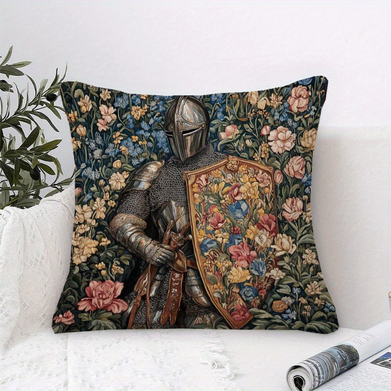 TEMU 1 stuk Middeleeuwse Ridder Wandtapijt Kussensloop - Vierkante Hoes met Rits, Traditionele Decoratieve Hoes Geschikt voor Bank, Bed, Kantoor -