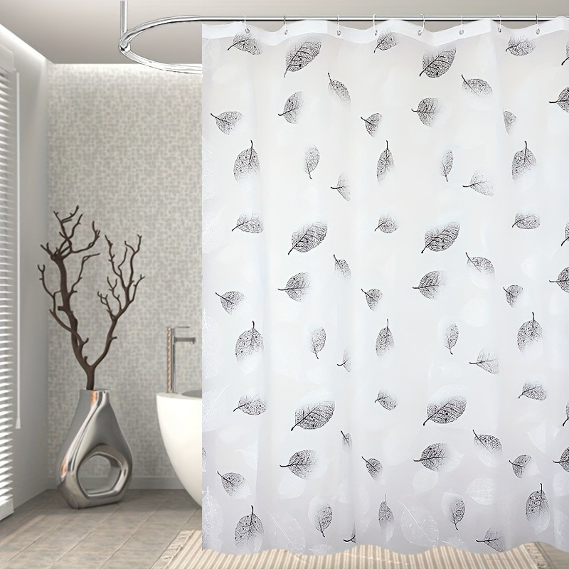 

1pc Peva Waterproof Leaf Pattern Shower Curtain With Metal Buttonholes, Easy-clean Plastic Bathroom Curtain, Includes Hooks, Ideal For Home Decor And Gifts