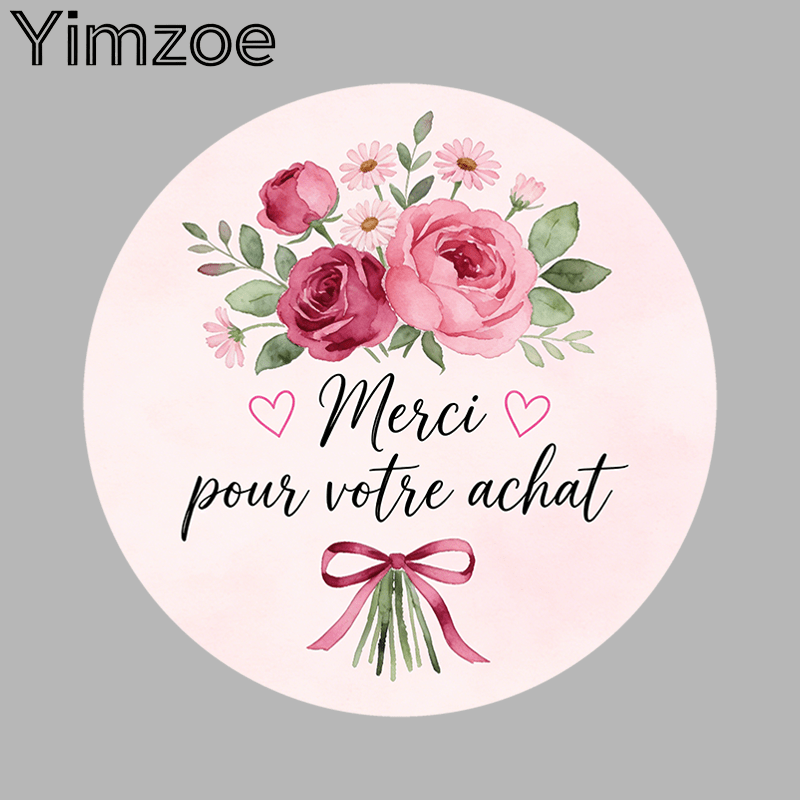 TEMU 96/288 autocollants de remerciement français Yimzoe pour emballage cadeau, étiquettes aquarelle et marguerite avec " Pour Votre Achat", pour