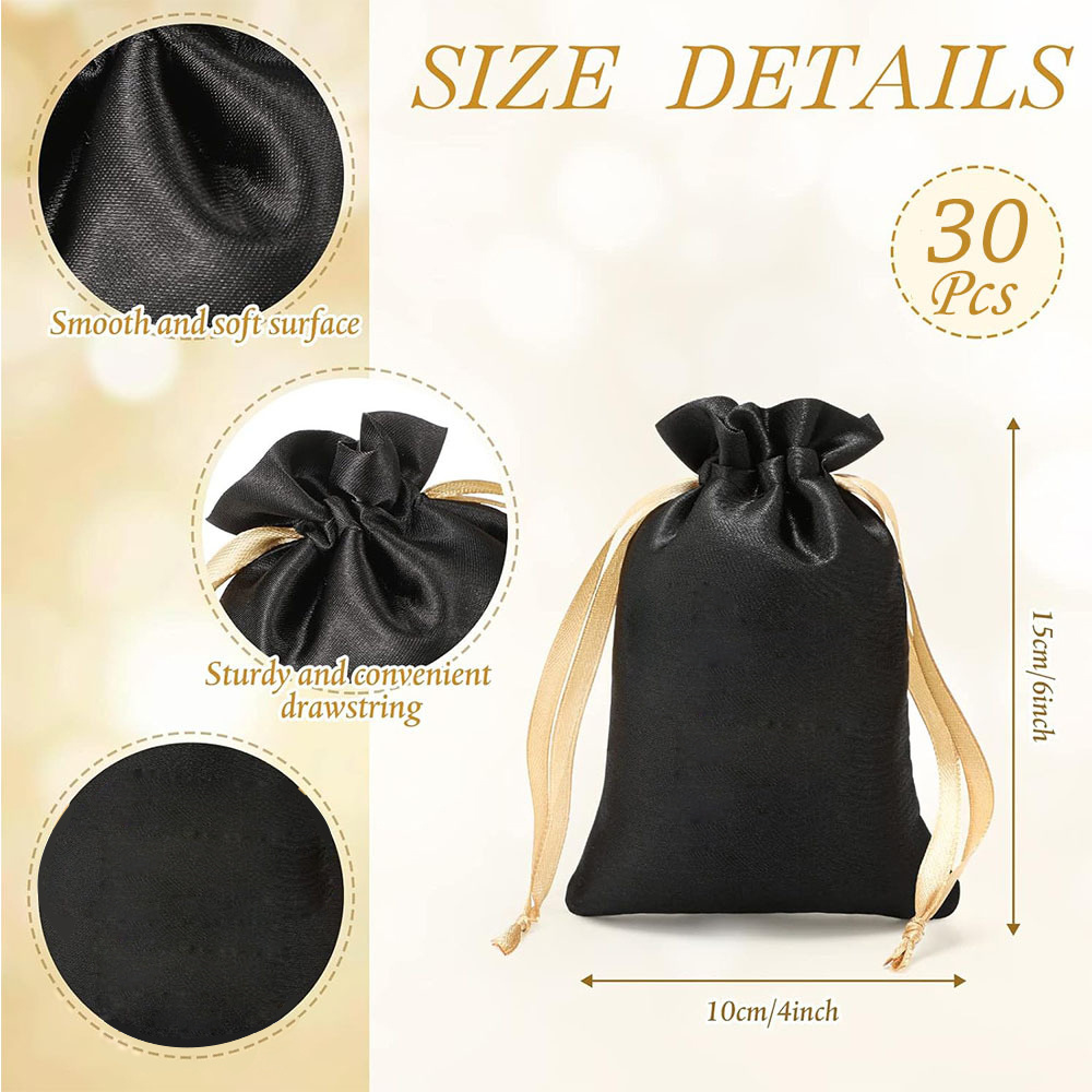 Black Satin Gift Bags, Drawstring Jewelry Candy Pouches