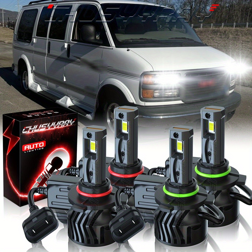 For Chevy Silverado 1500 (year: 1999 - 2006) Led Headlight Beam Bulbs Combo Kit 9005/ Hb3+9006/ Hb4, 6000k , Headlamp Bulb With Cooling Fan, Plug And Play, , Pack Of 4, Without Battery