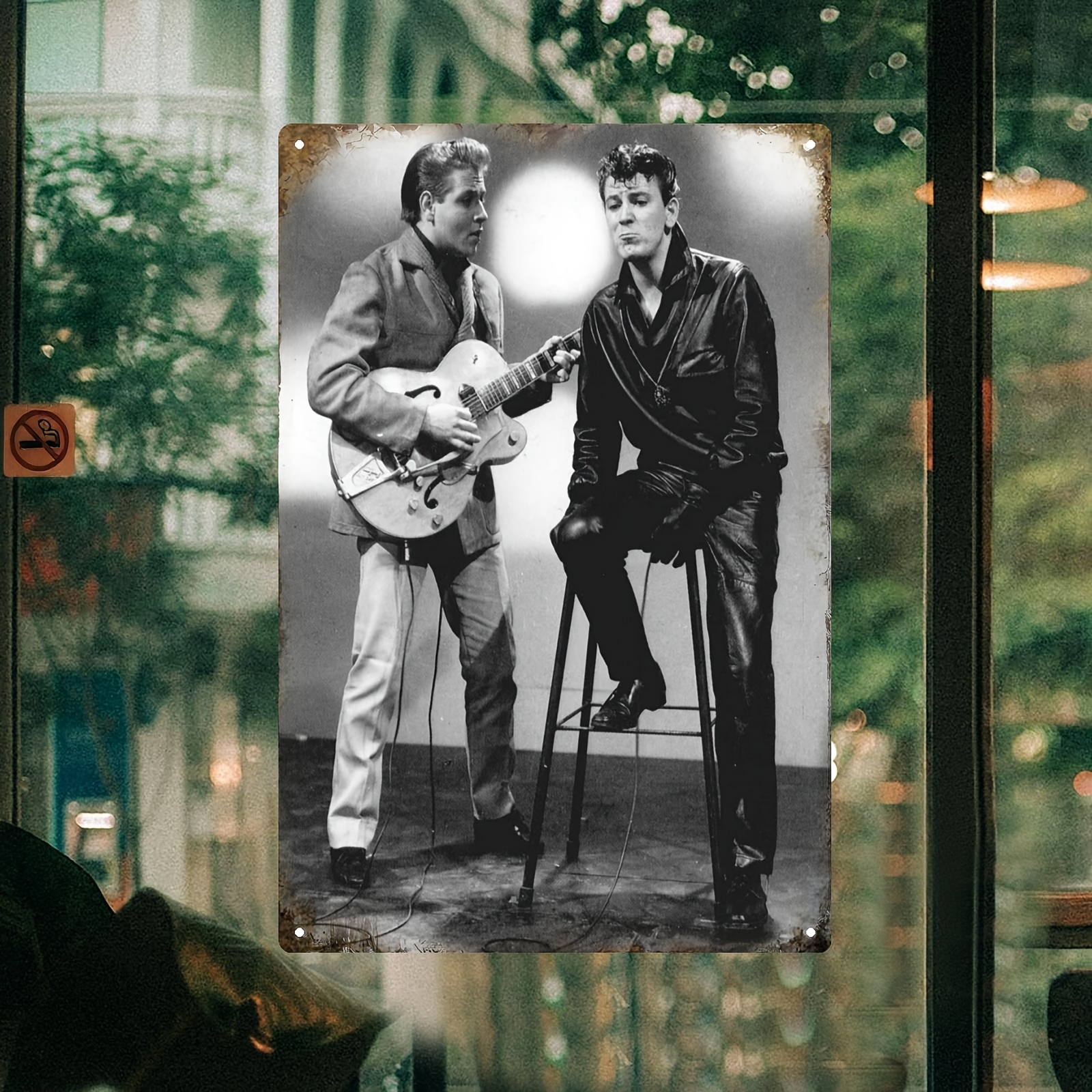TEMU 1 pièce Panneau mural décoratif vintage en fer - Scène vintage Gene Vincent 20x30cm/8x12in, Décoration de style européen pour salon, bar, café,