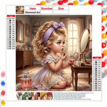 Novedad 2026: Kit de pintura de diamantes 5D redondos sin marco de 1 pieza para hacer tú mismo, varios tamaños disponibles. Muestra una exquisita y adorable obra de arte de maquillaje infantil. Adecuado para entusiastas de las manualidades. Divertido lienzo para hacer tú mismo, un regalo perfecto