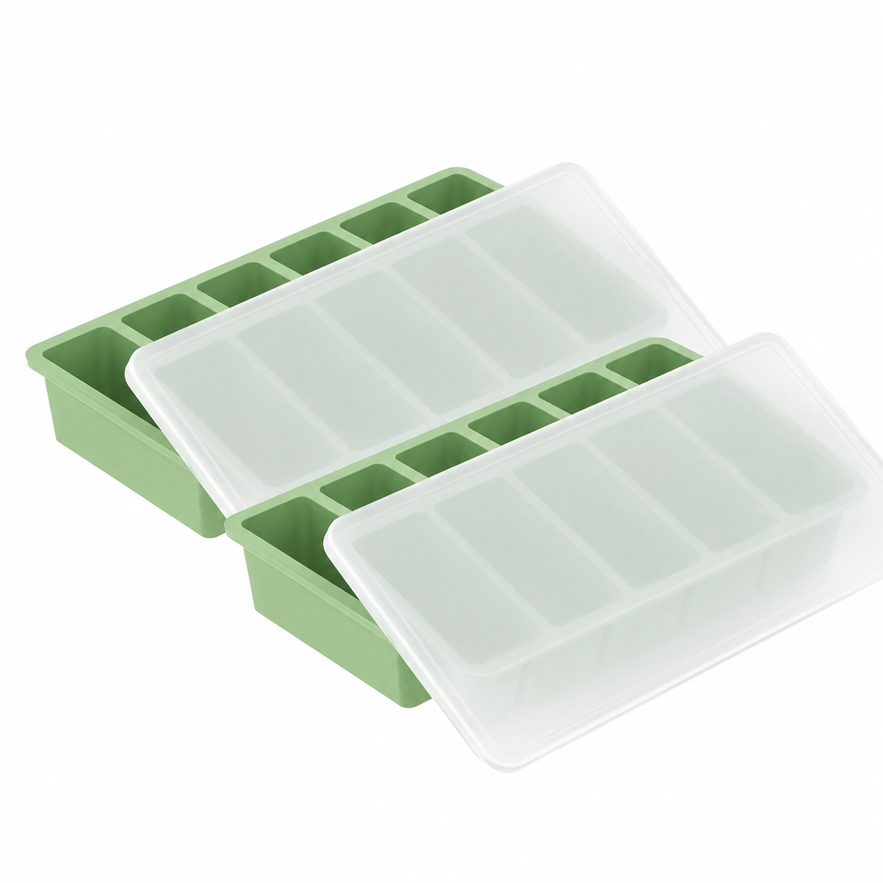 TEMU 2 Silicone Boxes With Lids, Six-compartment Long Ice Trays, Ice Trays Designed To Hold 1 Cup Of Soup, Washable, Heat-resistant And Stackable.