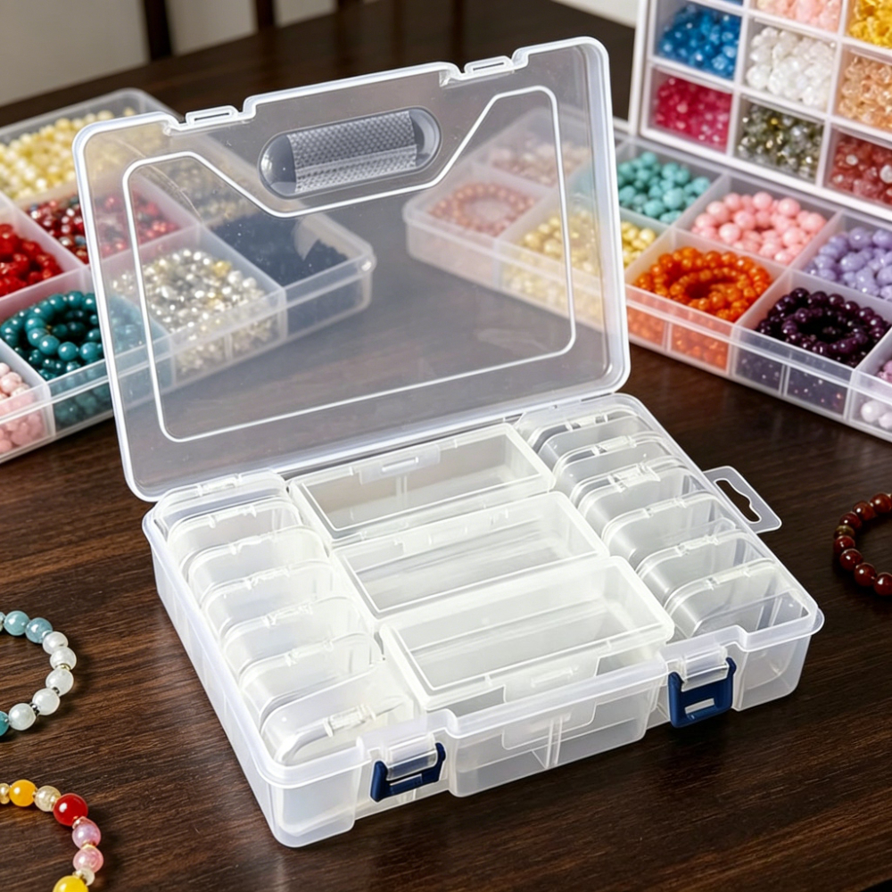 TEMU Ensemble de 21 pièces : boîte + 14 petites boîtes + 6 petites boîtes longues, coffret de boîtes de rangement en plastique transparent, boîte de