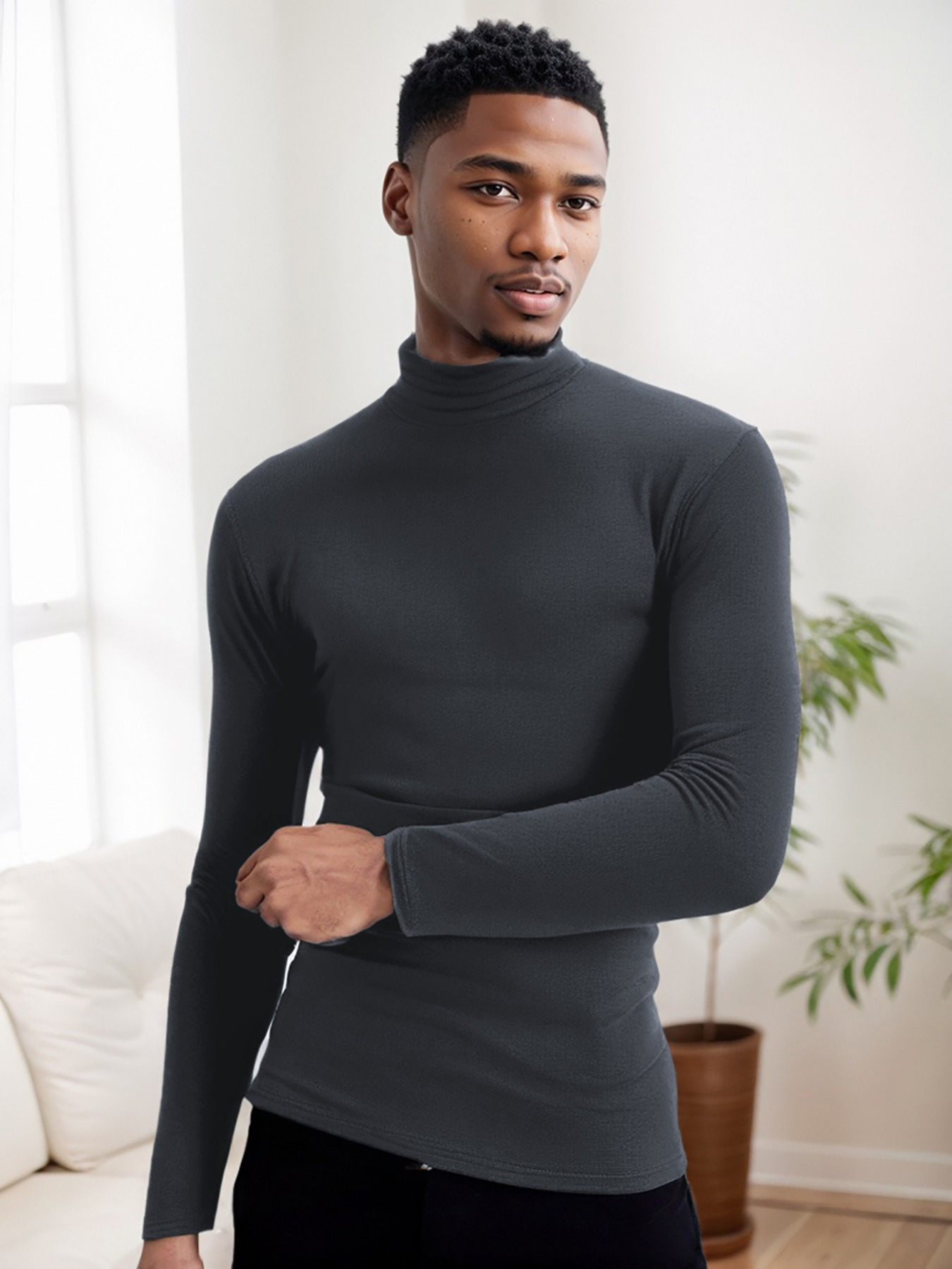 mens fit high neck thermal long sleeve shirt Temu