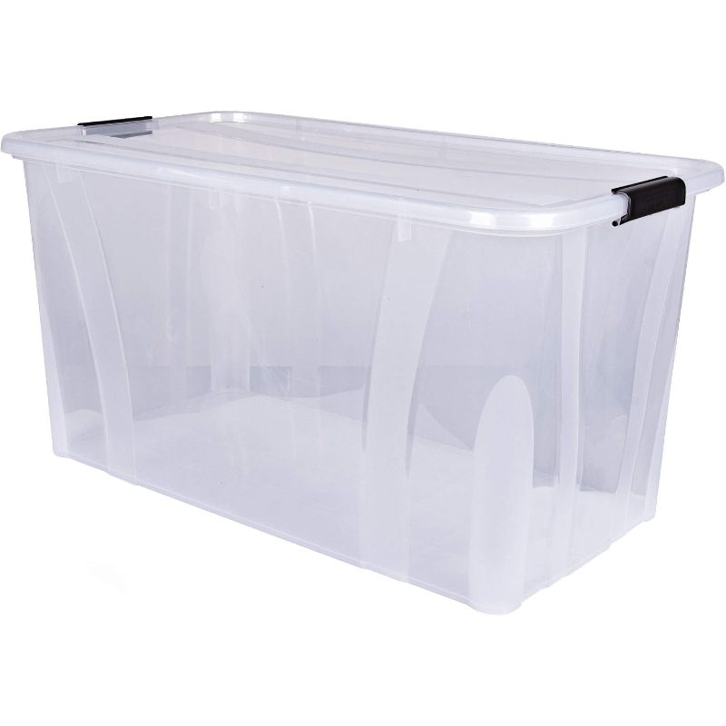 TEMU Aufbewahrungsbox + Deckel L 71,9 x B 38,5 x H 37,2 cm - 80 Liter transparente stapelbare Transportbox, transparente Lebensmittelbox,