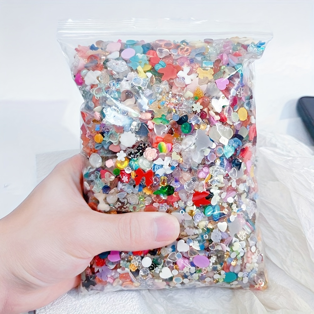 

500-600pcs Mixed Color Resin Charms, 50g Bag, Assorted Shapes, Heart, Flower, Bow, Abs Material, Diy Nail Art, Phone Case Decoration, Craft Supplies