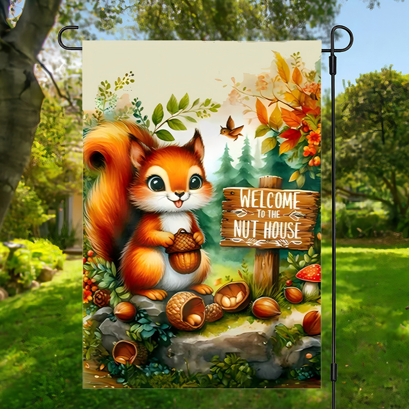 

1pc Welcome Squirrel Garden Flag, Double Sided Waterproof Burlap Flag, Polyester Material, No Electricity Required, 12x18inch